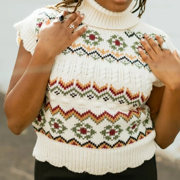 🤍VINTAGE PATTERN TURTLENECK KNITTED TOP - Picture 7 of 9